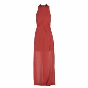 NWT-Haute Hippie Soleil Embellished Wrap Gown-Rusty Pink-Size 8